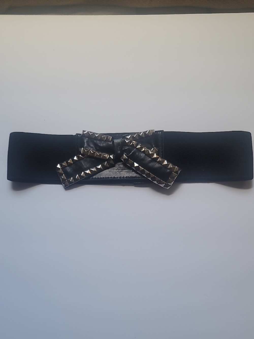 Women's Silver Studded Black Elastic Belt With Bow.